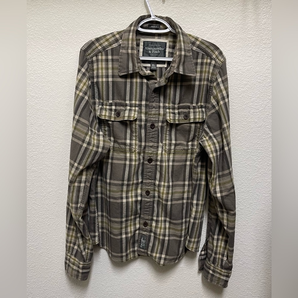 ABERCROMBIE & FITCH Plaid Flannel Button Up Shirt Men's Size XL